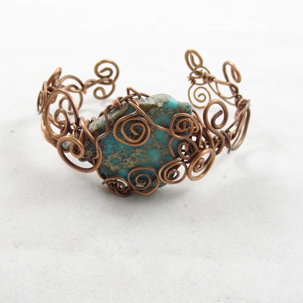 Turquoise jasper and copper cuff bracelet